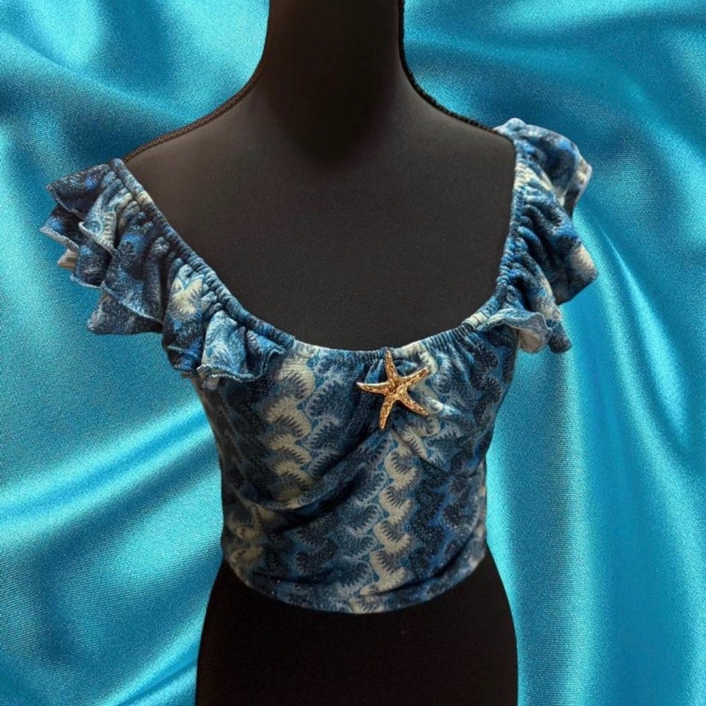 Blue Ruffled Women's Top